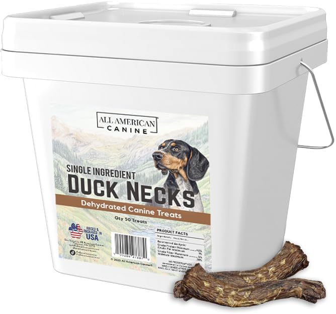 50 Natural Duck Neck Dog Treats – Single Ingredient, Dehydrated & Chewy – Low-Fat, High-Protein Training Reward – Made in USA