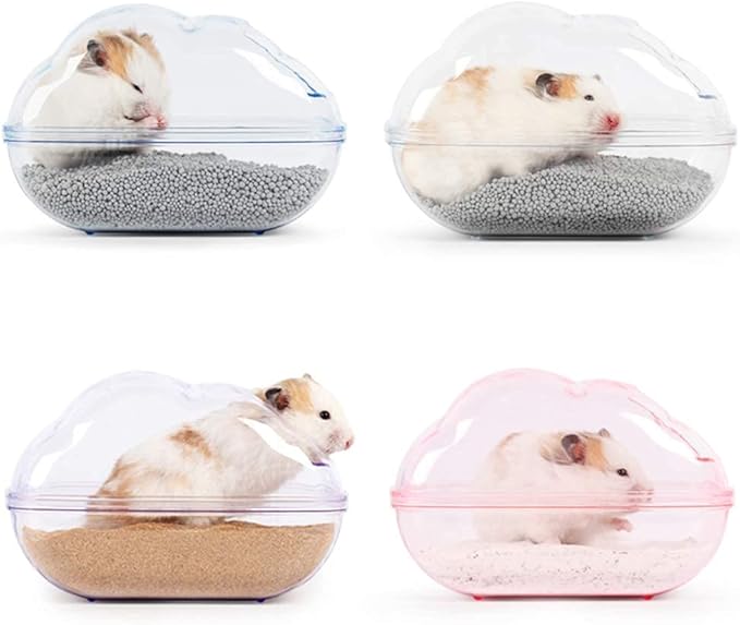 BUCATSTATE Hamster Sand Bath Kit Hamster Sand Bath Container Large Transparent Toilet with Scoop Set Dwarf Hamster Accessory for Small Animals(Pink, Large)