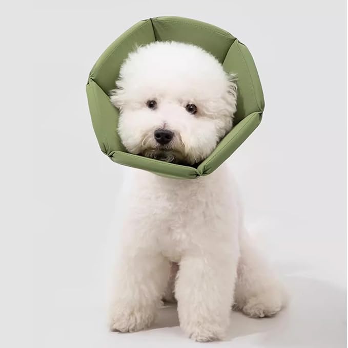 Cat Cone Collar - Soft Waterproof Elizabethan for Cats, Cute Green Flower Anti-Lick Recovery Collar, Adjustable Healing Collar for Wound Care & Surgery with a pet Toy Fish,S