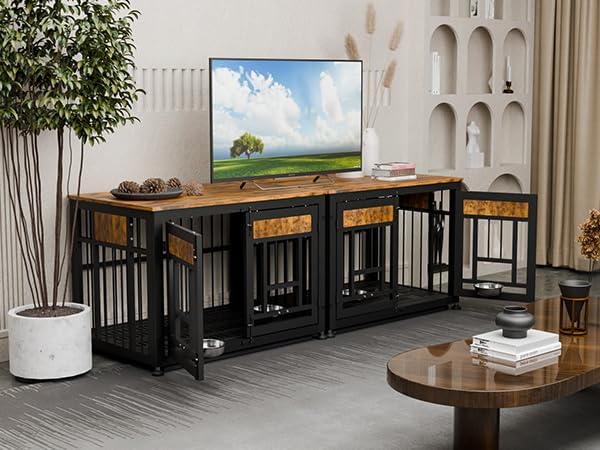 Dog Crate Furniture End Table 38 Inch Hidden Kennel Cabinet with Removable Tray, Thickened Metal Frame Dog Cage, Dual-Purpose Pet House & Nightstand for Living Room