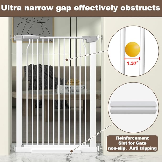 41" Extra Tall and Wide Baby Gate, 68.5-72.2'' Wide Pet Cat Gate for Doorway, Extra Wide Pressure Mounted Child Door with Expansion Kit, Metal Safe Gate, Tall Dog Gate, White