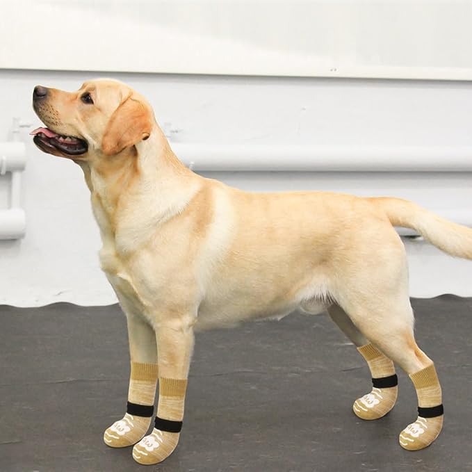 BEAUTYZOO Anti Slip Dog Socks for Small Medium Large Dogs with Grips Straps on Hardwood Floor Protection Wear, Traction Control 3 Pairs Double Side Paw Protector to Prevent Licking for Girl or Boy