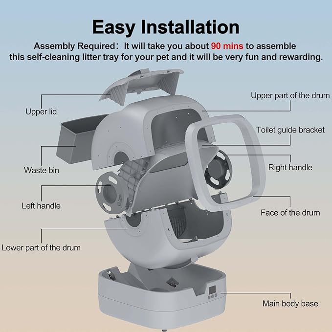 Automatic Self-Cleaning Cat Litter Box with APP-Controlled, Weight Tracking – 86L Ultra-Quiet, Smart Health Monitor, and Safe Anti-Pinch Design (Assembly Required) -Light Grey