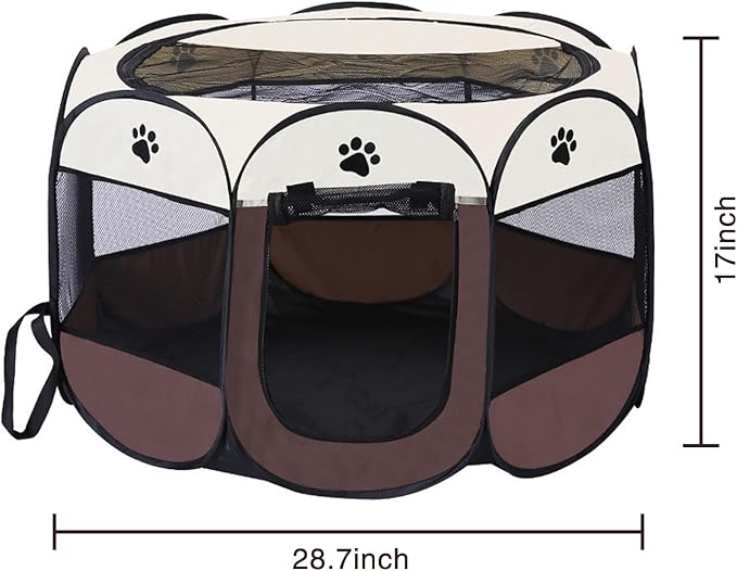 Cat Playpen for Indoor and Outdoor Cats Collapsible Enclosed, Portable Cat Tent, Cat, Puppy Crate Cage (Coffee, Medium, Octagon)