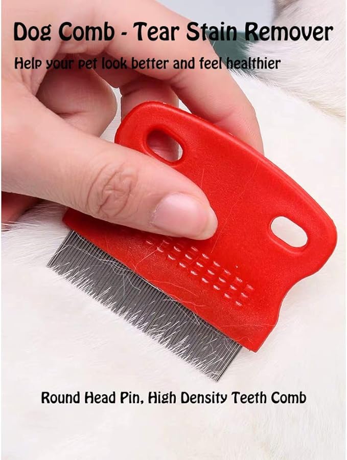 7 Pcs Pet Dog Grooming Comb, Metal Head Comb for Long Hair, Dog Tear Stain Remover Combs, Hair Combs Remover for Dogs Cats, Pet Grooming Tool Removes Crust, Mucus and Stains - 5 Types