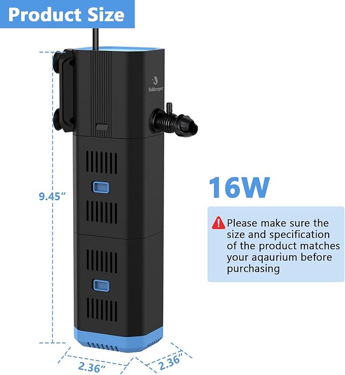 Aquarium Filter for 40-170 Gallon Tank,265GPH Fish Tank Filter 16W Green Clean Machine Submersible Pump Filter for Green Water and Algae Clean,Submersible Internal Filter for Saltwater Freshwater