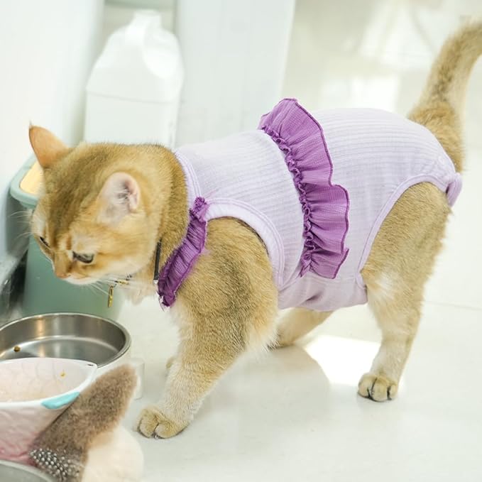 Cat Recovery Suit,Kitten Onesie After Surgery,E-Collar Alternative for Abdominal Wound and Skin Diseases,Soft Breathable Bodysuit After Spay(Purple-XL)