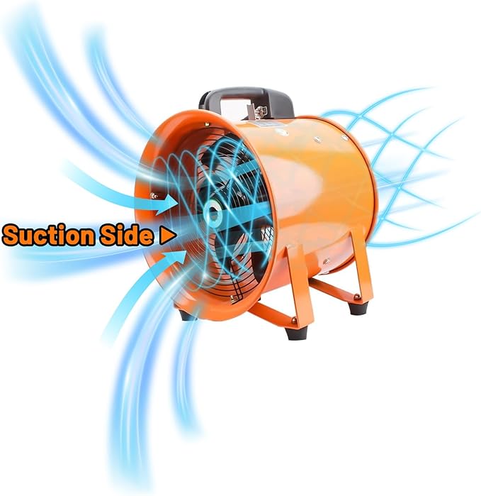 dreamdragon 8" High-Velocity Portable Utility Blower Fan, Industrial Exhaust Fan with 25ft Flexible Duct Hose, 3150 RPM Low-Noise Ventilator for Basements, Workshops, Warehouses, and Confined Spaces