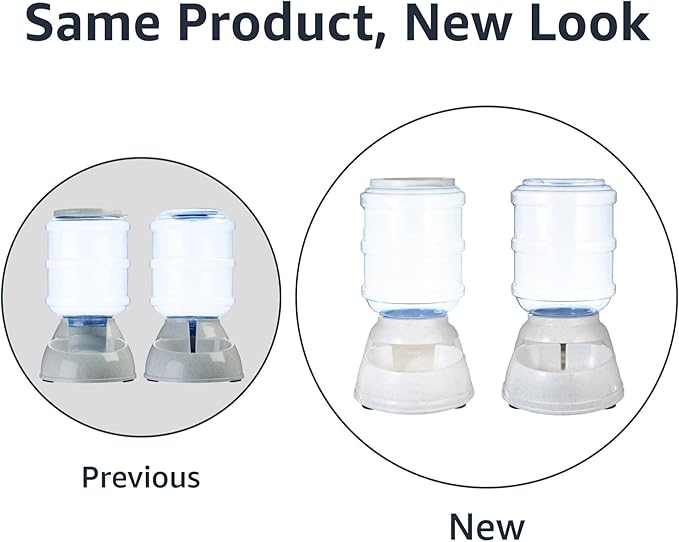 Amazon Basics Automatic Dog Cat Water Dispenser Gravity Feeder Set, Pack of 2, Small, 6-Pound Food Capacity, 1-Gallon, Gray