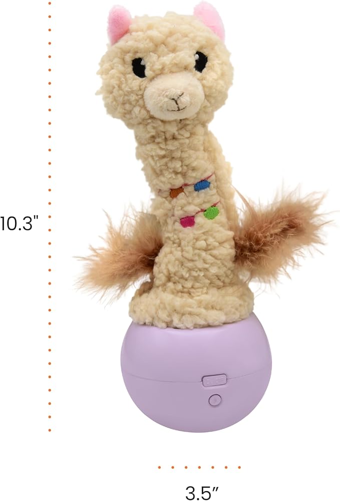 Catstages Electronic Dancing Llama Interactive Cat Toy, Wobbles and Plays Music, Battery Powered, Plush, White