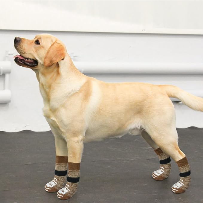 BEAUTYZOO Anti Slip Dog Socks for Small Medium Large Dogs,Paw Protector with Grips for Hardwood Floor Hot/Cold Pavement,Traction Control 3 Pairs AntiTwist Dog Shoes to Prevent Licking for Senior Dog