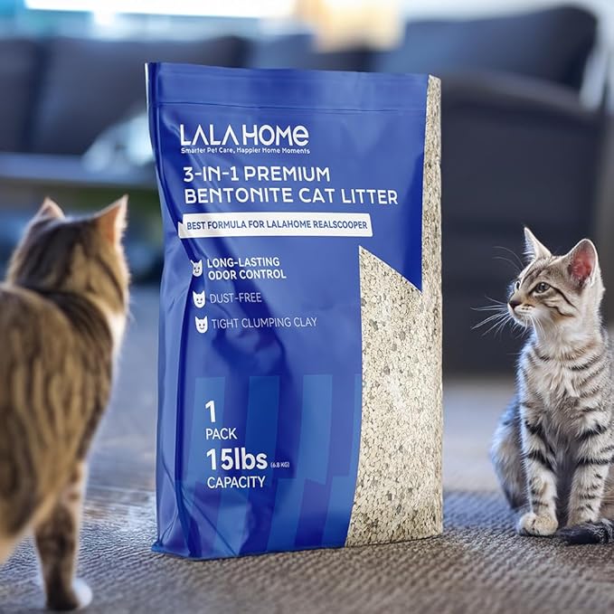 Clumping Cat Litter, Premium Bentonite Cat Litter Sodium-Based, Dust-Free, Strong Durability, Odor Control, Natural Mineral Formula Unscented Litter for RealScooper - 15 lb. Box