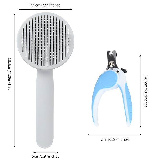 2PCS Pet Grooming Kit, Cat Brushes & Cat Nail Clipper, Cat Grooming Brush for Sedding and Grooming Fur(Blue)