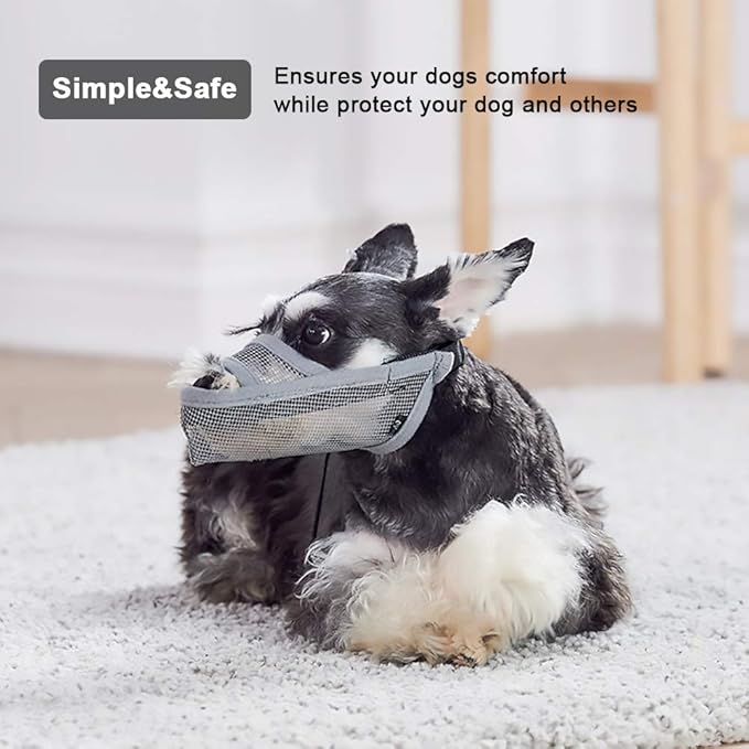 Crazy Felix Nylon Dog Muzzle for Small Medium Large Dogs Dachshund Beagle Poodle Labrador, Air Mesh Breathable and Drinkable Pet Mouth Guard for Anti-Biting Chewing Scavenging(S, Grey)