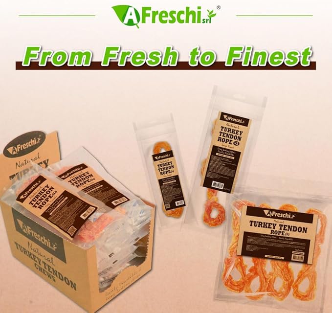 Afreschi Natural Turkey Tendon Rope (L) 10 oz, USA-Sourced Turkey Tendon, All Natural Puppy Chew, Hypoallergenic, Rawhide Alternative, for Large Breeds