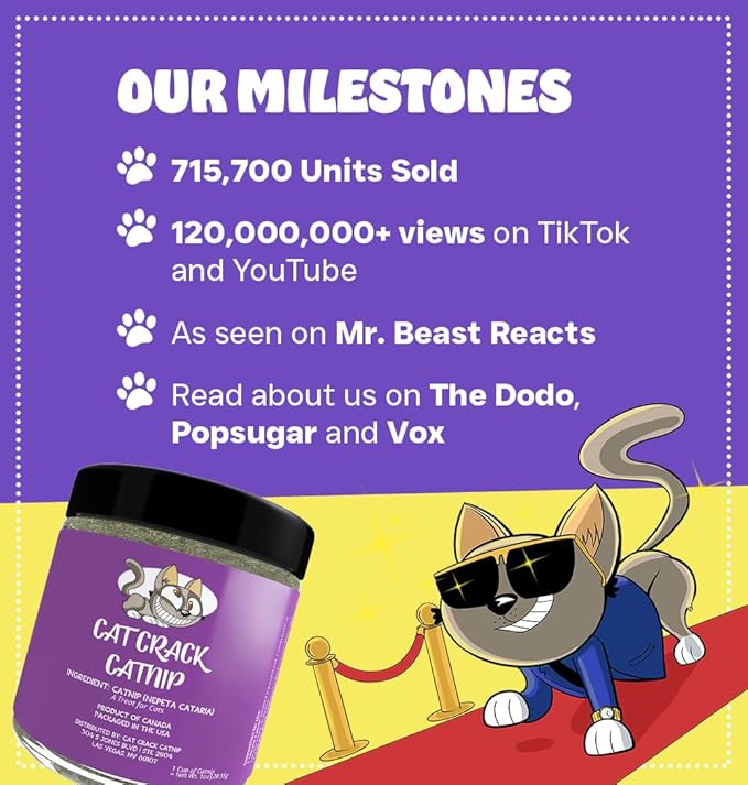 Cat Crack Catnip, Zoomie-Inducing Cat Nip Blend, North American Made & 100% Natural, Safe & Non-Addictive Catnip Treats Used to Supplement Cat Nip Toys, Spray, & Accessories (1 Cup)