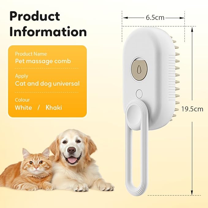 3-In-1 Rechargeable Steamy Cat Brush, Deep Cleaning & Hair Removal System with Rotating Handle, 360° Massage for Cats & Dogs (White)