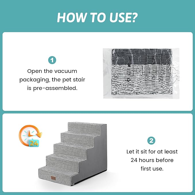 Dog Stairs for Small Dogs, 5 Tier Wider Pet Stairs for High Beds, 23.6" H Non-Slip Dog Steps for Old Cats, Puppies, Small Medium Dogs, 29.5x19.7x23.6 inch, White Black