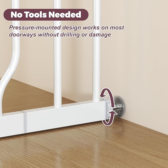 29"-45" Baby Gate for Stairs, Auto Close Stroller Friendly Dog Gate Indoor for Doorways, Pressure Mounted Baby Gate, Easy Walk Through Gate for Children & Pets, White