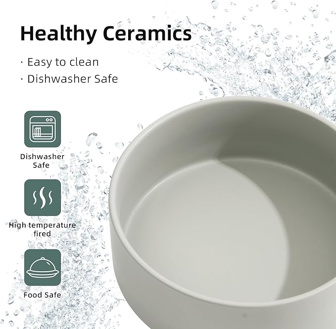 Ceramic Raised Double Bowls Set with Stand, 2 Heights Elevated, Food & Water Bowls for Small Breed Dogs, Weighted Dog Dishes, Pet Bowl(6.1'',28.7oz, Grey)