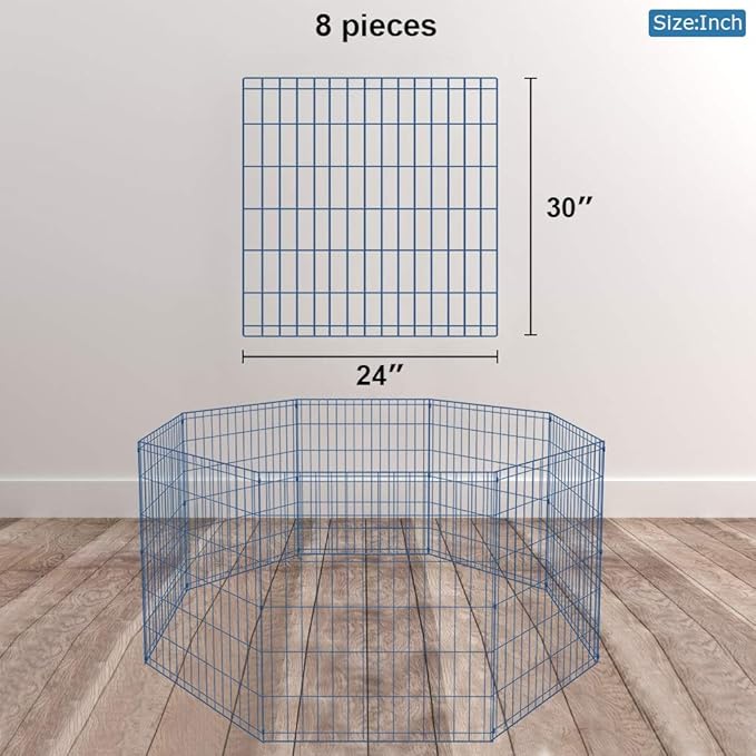 30 Tall Dog Blue Playpen Crate Fence Pet Kennel Play Pen Exercise Cage -8 Panel