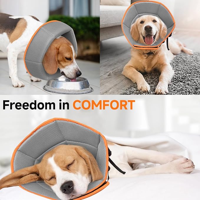Dog Cone Collar S, Soft Cones for Large Medium Small Dogs,Adjustable Dog Cone Alternative to Stop Licking, Comfy Elizabethan Collar for After Surgery Wound Healing & Hot Spots Orange