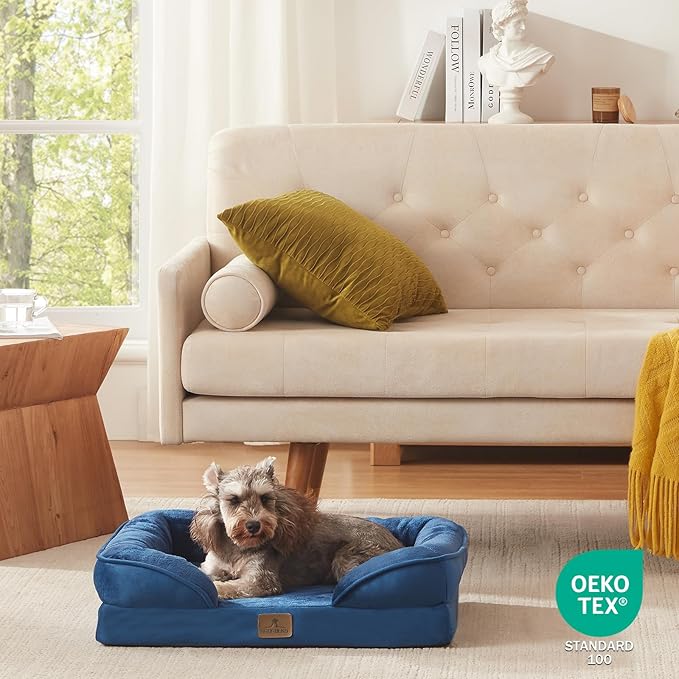 Bedfolks Orthopedic Dog Bed Extra Small, Waterproof Dog Sofa Bed for Small Dogs & Cats, Egg Foam Pet Couch Bed with Removable Washable Cover and Nonslip Bottom, Navy Blue