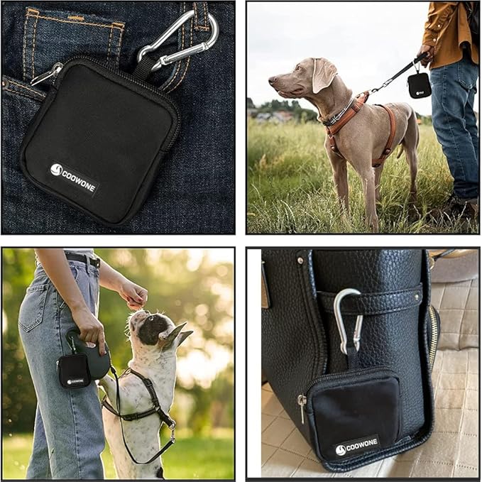 Dog Treat Pouch 2 PCS, Waterproof Small Dog Treat Bag for Leash, Hands Free Dog Walking Bag with Carabiner, Dog Poop Bag Holder for Pet Puppy Travel or Outdoor Use, Zipper Closure to Avoid Spilling