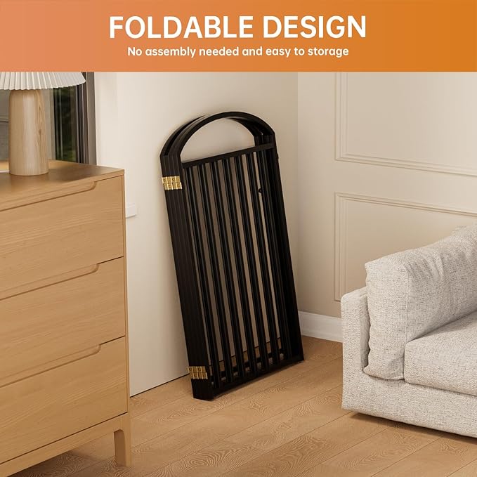 4 Panles Full Matel Freestanding Dog Gates with Door, 96"Extra Wide 36"Tall Free Standing Dog Pet Gate for Indoor & Outdoor. Foldable Pet Fences for Doorways, House, Stairs, Porch, Deck, Yard