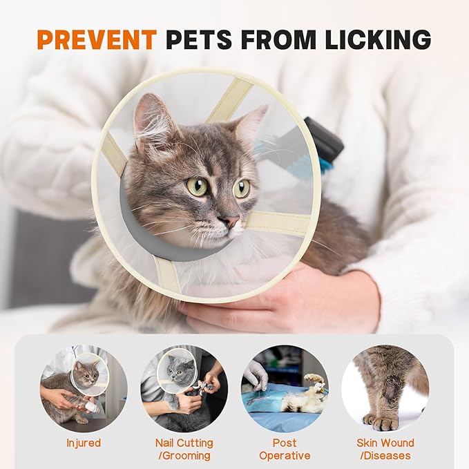Cat Cone Collar Soft- Adjustable Comfortable Air Mesh Recovery Cone After Surgery to Stop Licking and Scratch, Alternative to Plastic Elizabethan Collar for Cat, Whiskers Freedom (Grey, S)