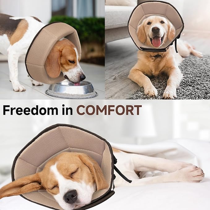 Dog Cone Collar XL, Soft Cones for Large Medium Small Dogs,Adjustable Dog Cone Alternative to Stop Licking, Comfy Elizabethan Collar for After Surgery Wound Healing & Hot Spots Brown