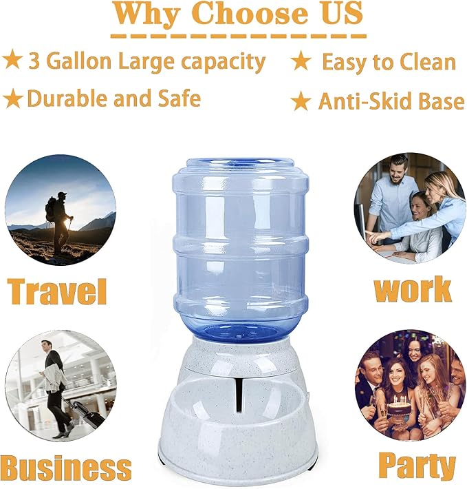 Automatic Dog Water Dispenser, 3 Gallon| 11L Gravity Automatic Pet Water Dispenser Station, Pet Waterer for Dogs and Cats, Large Capacity Water Feeder