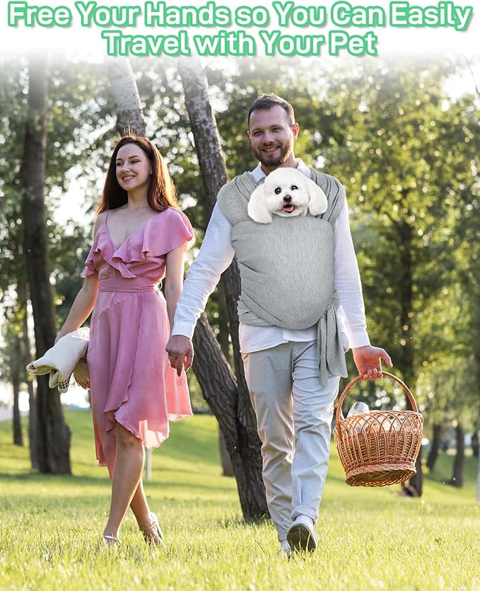 Dog Sling Swaddle Carrier for Small Dog, Cat Front Carriers for Small Pet up to 20lbs, Puppy Pouch with Adjustable Straps, Hands Free Pet Sling, Anti Anxiety Puppy Sling (Light Grey)