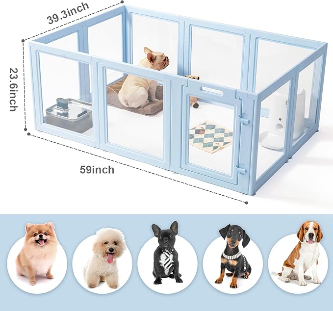 Clear Acrylic Dog Playpen,Transparent DIY Dog Pen,Easy Assembly and Disassembly,Indoor and Outdoor Use,Simple Cleansing Fence (Sky Blue, 60CM, 10 Panel)