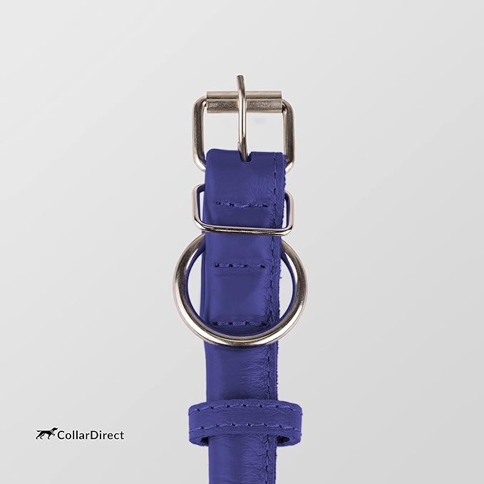 CollarDirect Rolled Leather Dog Collar, Soft Padded Round Puppy Collar, Handmade Genuine Leather Collar Dog Small Large Cat Collars 13 Colors (11-14 Inch, Purple Textured)