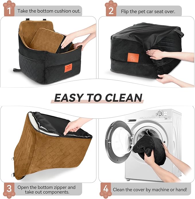 Dog Car Seat for Small/Medium Dogs, Dog Booster Car Seats with Thick Cushion for Dogs Under 35lbs, Detachable Washable Pet Car Seat with Storage Pockets, 2 Safety Belts(Black/Coffee)