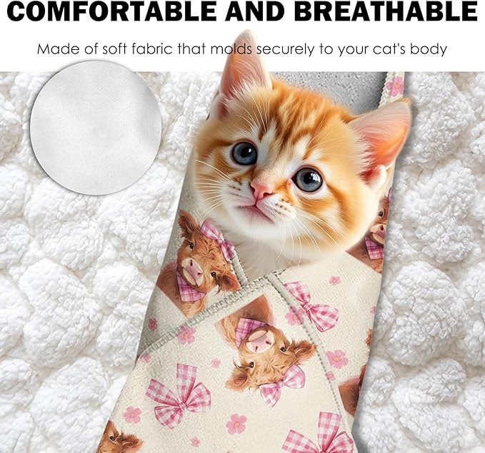 27.6" Cat Grooming Wrap, Self Adhesive Cat Wrap for Cutting Nails, Anti-Escape Calming Cat Swaddle Wrap for Medicine Ear Cleaning, Cow Anti-Scratch Cats Burrito Restraint Blanket, Practical Pet Tool