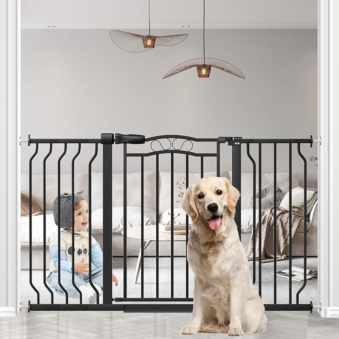 29.5-53.1" Extra Wide Baby Gate for Stairs No Drilling, 30" Tall Auto Close Press Mounted Baby Gate for Doorways, Adjustable Width Walk Through Dog Gates for Doorways, Black