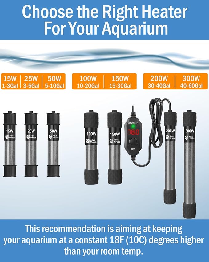 AquaMiracle Adjustable 150W Aquarium Heater Submersible Fish Tank Heater Super Short Aquarium Heater with LED Digital Display Thermostat, for Tanks 15-30 Gallons