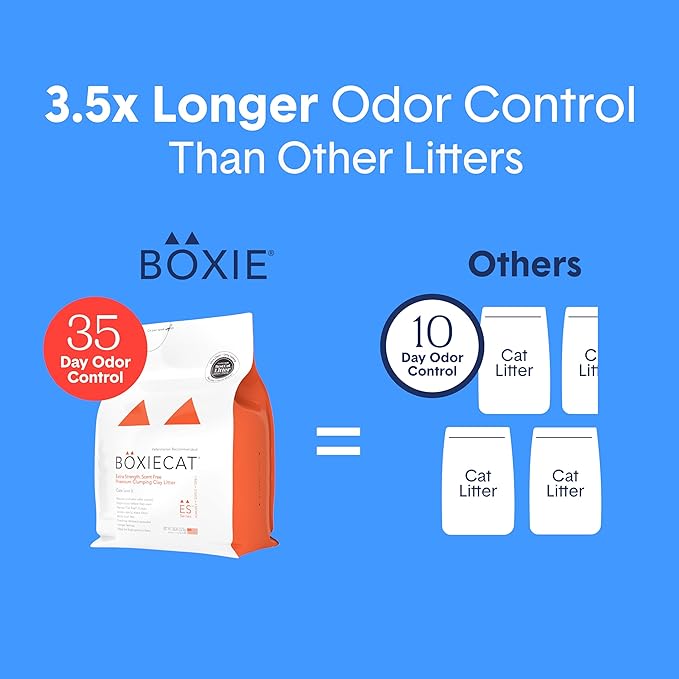 Boxie® Extra Strength 35 Day Odour Control Clumping Clay Cat & Kitty Litter 16lb, 99.9% Dust-Free, Probiotic Formula, Long-Lasting, Veterinarian Approved, Easy Scooping for Multi-Cat Homes