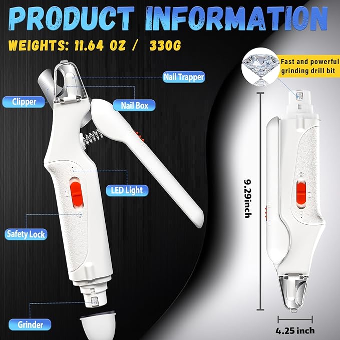 2 in 1 Dog Nail Clippers and Grinder with Lights & Cat Nail Clipper for Large Medium Small Dogs Cats Nail Trimmers USB Rechargeable with 2 LED Lights Dog Claw Care for Non-Black Nails