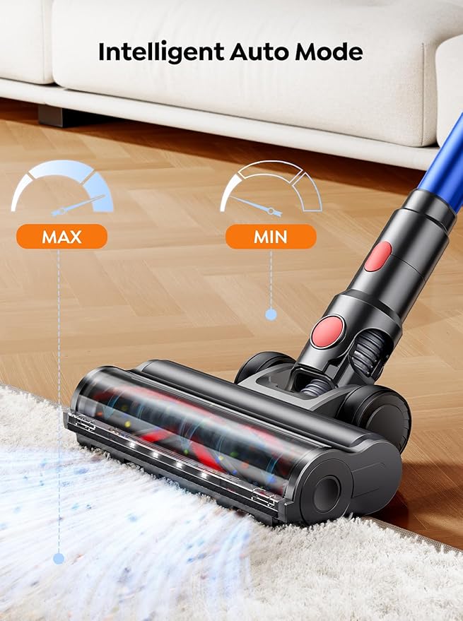 Cordless Vacuum Cleaner, 600W with Extra Mattress Cleaning Tool, 45KPA Stick Vacuum Cleaners for Home 60 Mins Runtime, Self-Standing, Wall Mount Charging, Rechargeable Vacuum for Floor Carpet Pet Hair