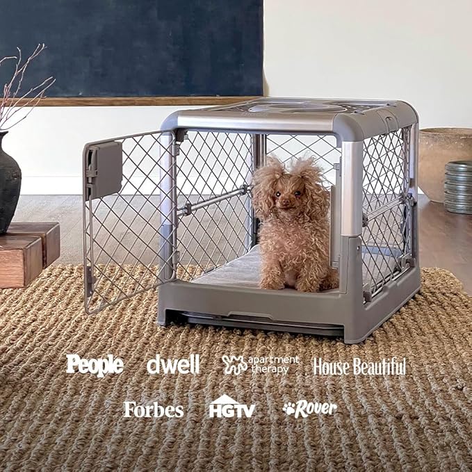 DIGGS Revol Collapsible Dog Crate with Wheels - Premium Portable Dog Crate - Safe, Stylish, and Convenient Indoor Kennel (Smoke, Small)