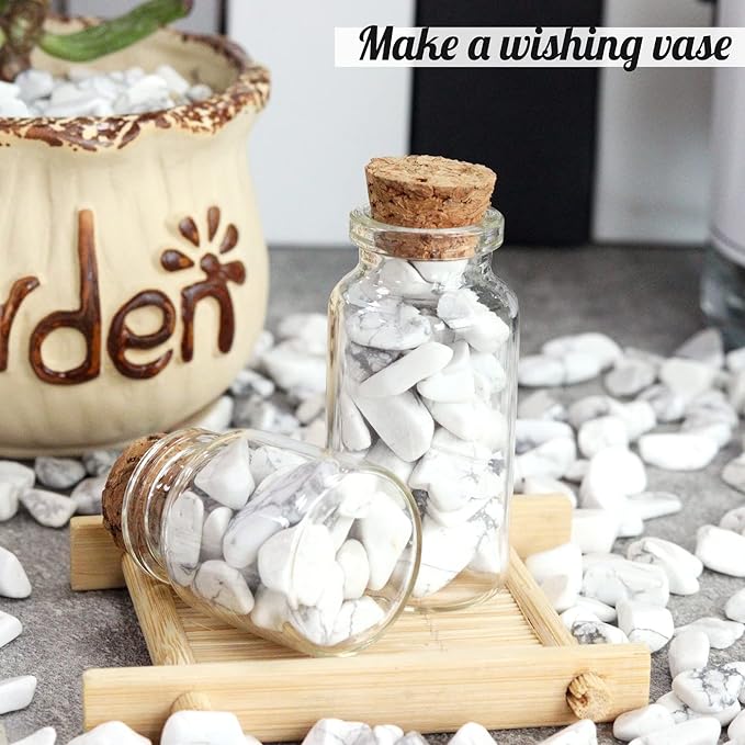 1lb Howlite Aquarium Gravel Rocks Natural Tumbled Healing Crystal Chips Bulk Gemstones Crushed Stones for Fountain Vase Filler Planters Decorative Fish Tank Potted Reiki Energy Balancing