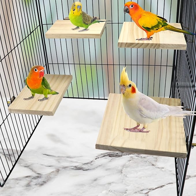 2pcs Bird Perch Platform Flat Stand Beak Paw Grinding Wood for Parrot Parakeet Cockatiel Lovebird Conure Finch Budgie