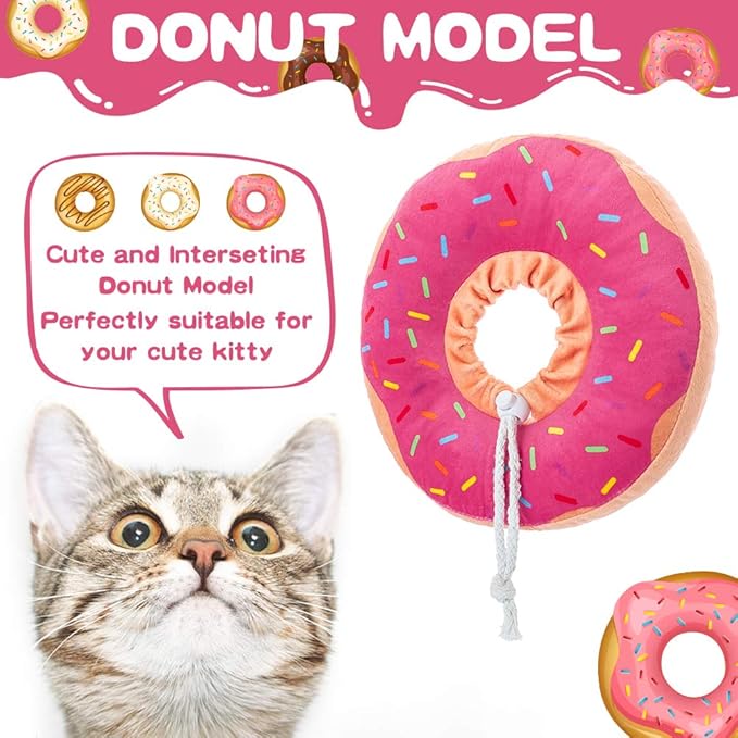 BINGPET Cute Donut Recovery Collar for Cats and Puppies, Soft Adjustable Protective Pet E Collar Neck Cone After Surgery, Fit for Kitties, Small Dogs