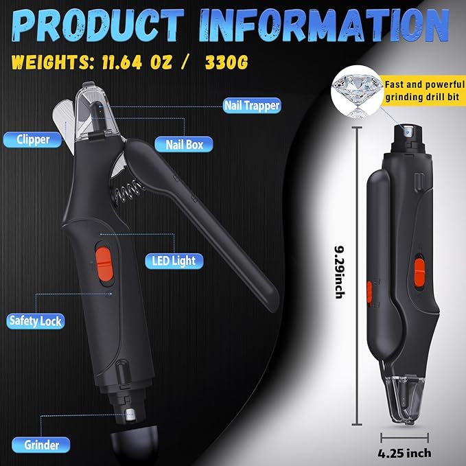2 in 1 Dog Nail Clippers and Grinder with Lights & Cat Nail Clipper for Large Medium Small Dogs Cats Nail Trimmers USB Rechargeable with 2 LED Lights Dog Claw Care for Non-Black Nails