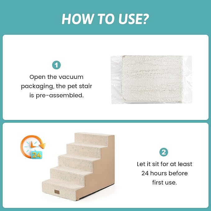 Dog Stairs for Small Dogs, 5 Tier Wider Pet Stairs for High Beds, 23.6" H Non-Slip Dog Steps for Old Cats, Puppies, Small Medium Dogs, 29.5x19.7x23.6 inch, Beige