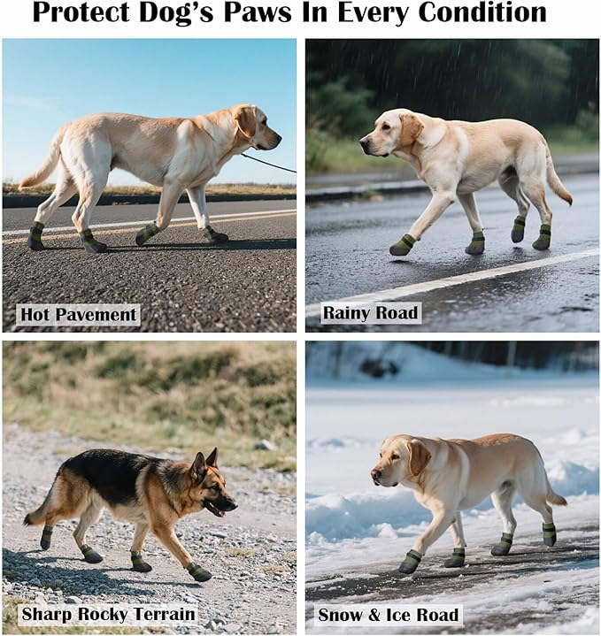 Dog Shoes Lightweight Dog Boots-Breathable Knitted Paw Protector with Adjustable Strap for Hot Pavement, Rain Walking, Hardwood Floors Anti Slip Reduce Noise, Prevent Licking Paws(Green,XL)