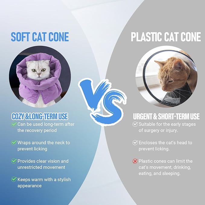 Cat Recovery Collar, Soft Adjustable Cone for Cats and Kittens, Lightweight Waterproof Elizabethan Collar for After-Surgery Care, Prevent Licking and Scratching, Neck Protector for Pets(Purple,M)